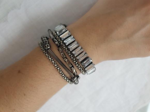 Conjunto de Pulseiras Grafite com Cristais