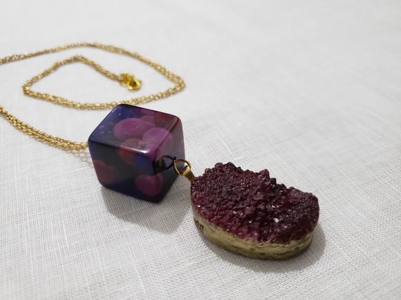 Corrente com Drusa e Pedra Acrílica