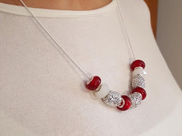 Corrente de Prata com Charms Vermelha - Semijoia