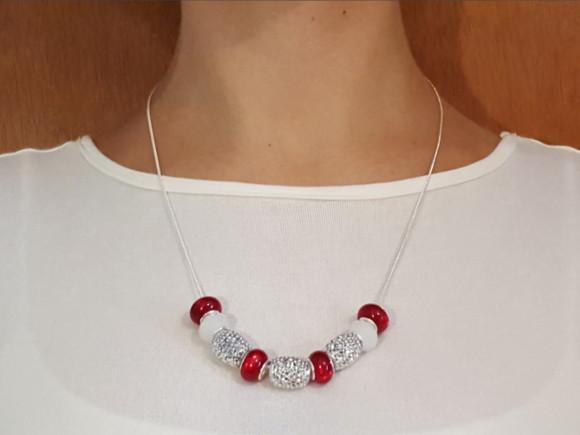 Corrente de Prata com Charms Vermelha - Semijoia