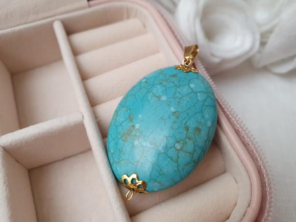 Pingente de Pedra Natural Howlita Azul Turquesa