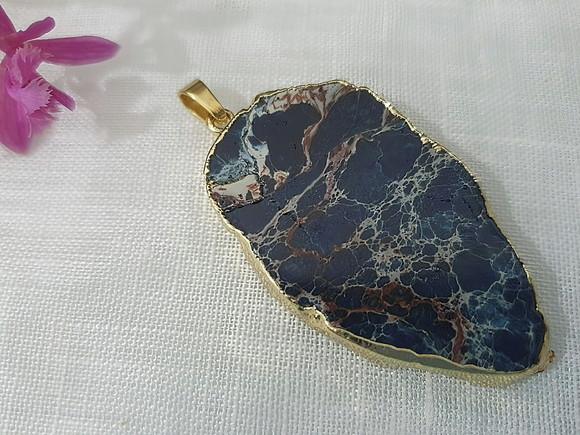 Pingente de Pedra Natural Jasper Imperador Azul