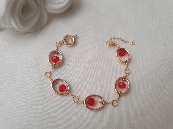 Pulseira Banhada com Cristais Vermelho
