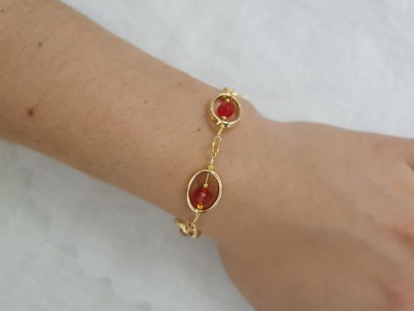 Pulseira Banhada com Cristais Vermelho