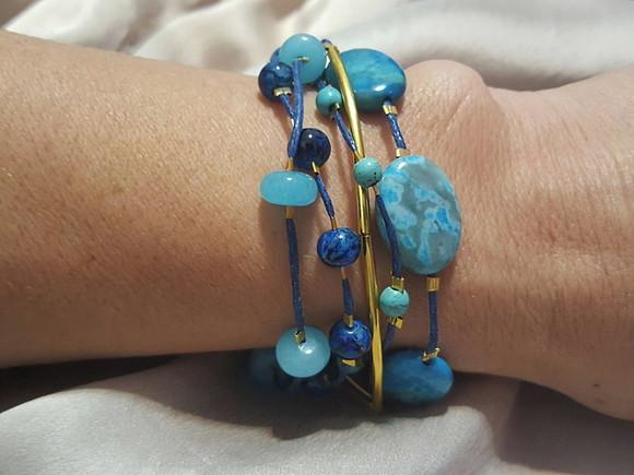 Pulseira Banhada com Fios Encerados e Pedras Naturais