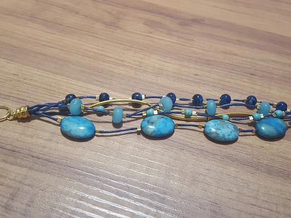 Pulseira Banhada com Fios Encerados e Pedras Naturais