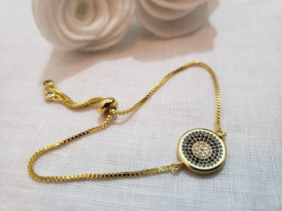 Pulseira Banhada com Mandala de Cristais