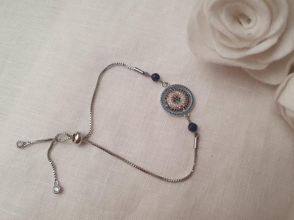 Pulseira Banhada com Mandala de Cristais e Pedra Natural