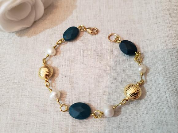 Pulseira Banhada com Pedras Naturais e Pérolas