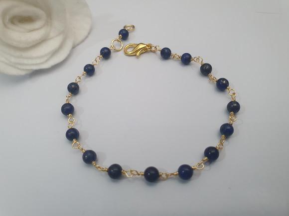 Pulseira Banhada Com Pedras Naturais Lápis Lazuli