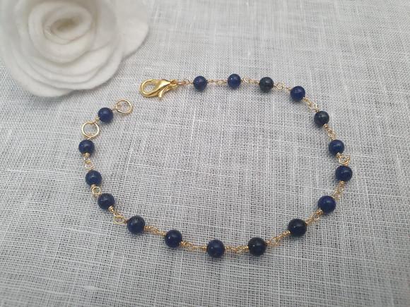 Pulseira Banhada Com Pedras Naturais Lápis Lazuli