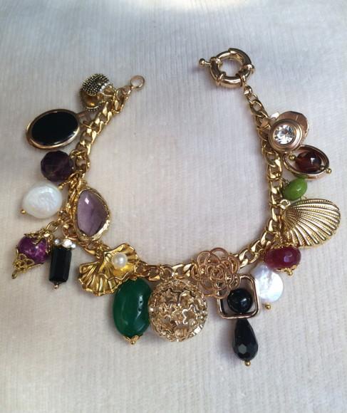 Pulseira Banhada com Pingentes de Pedras Naturais - Semijoia