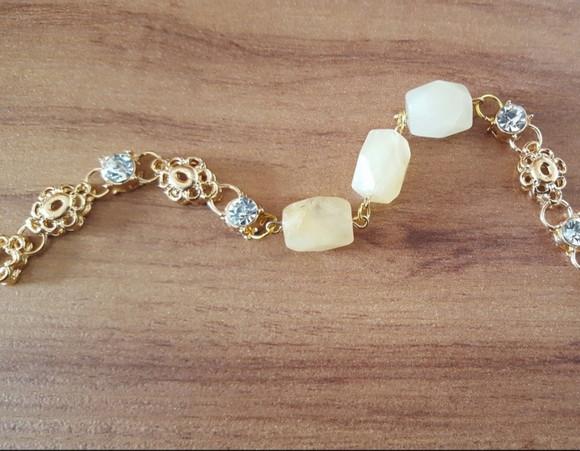 Pulseira Banhada De Pedras Naturais Jade E Cristal