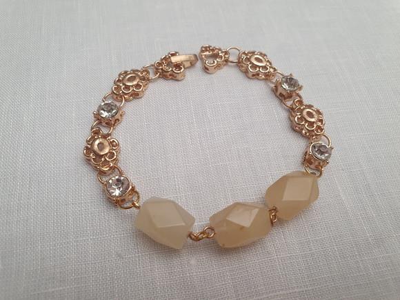 Pulseira Banhada De Pedras Naturais Jade E Cristal