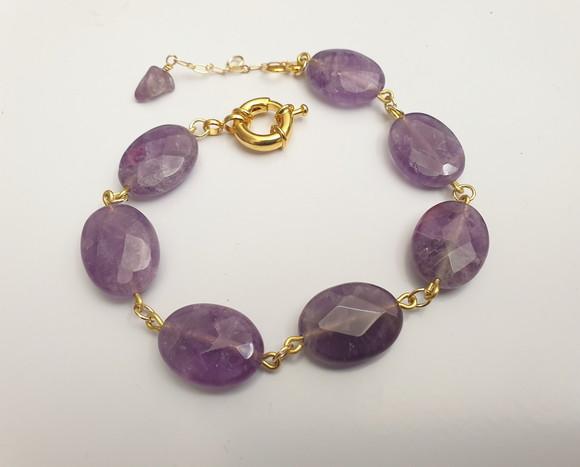 Pulseira Banhada de Pedras Naturais Ametista