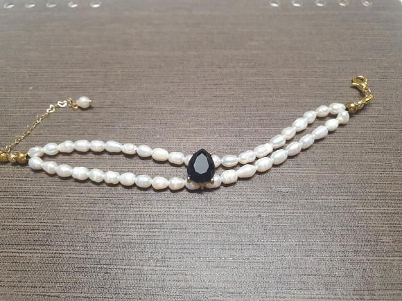 Pulseira Banhada Dupla de Pérolas Naturais