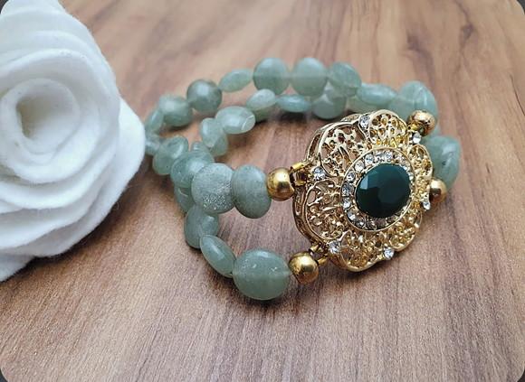 Pulseira com Pedras Naturais Jade e Cristal Verde Esmeralda