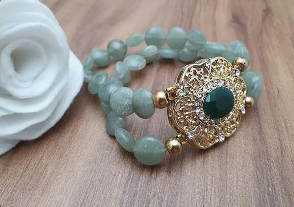 Pulseira com Pedras Naturais Jade e Cristal Verde Esmeralda