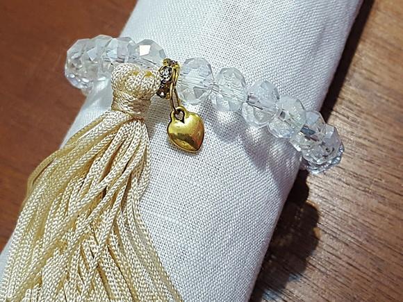Pulseira de Cristais Incolores e Tassel