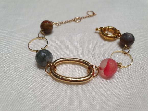 Pulseira de Pedra Natural Ágata e Entremeios Banhados