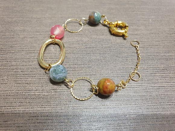 Pulseira de Pedra Natural Ágata e Entremeios Banhados