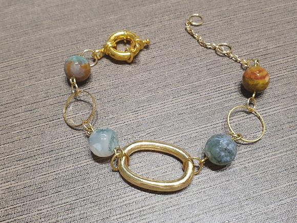 Pulseira de Pedra Natural Ágata e Entremeios Banhados