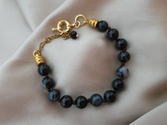 Pulseira De Pedra Natural Jade Negro