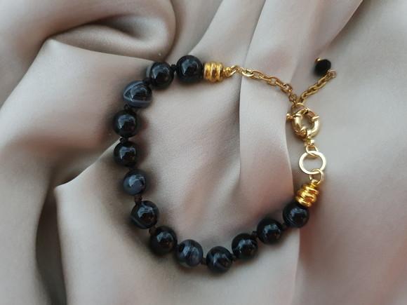 Pulseira De Pedra Natural Jade Negro