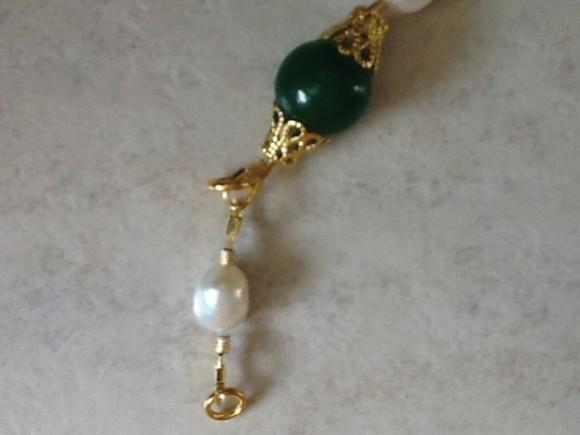 Pulseira De Pedra Natural Jade Verde E Pérolas