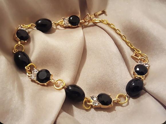 Pulseira de Pedras Ágata e Cristais Pretos