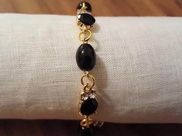Pulseira de Pedras Ágata e Cristais Pretos