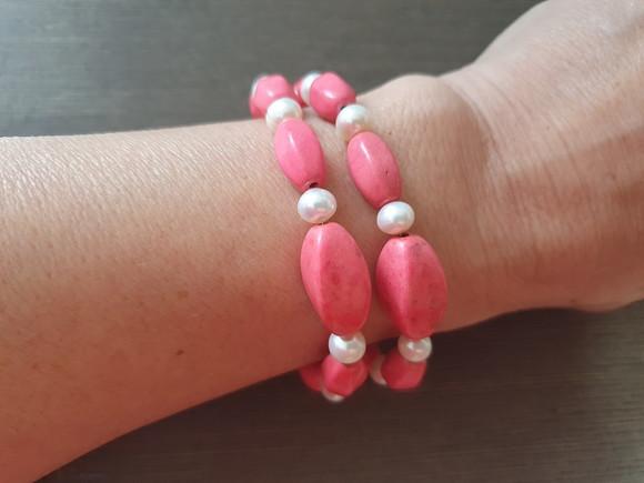 Pulseira De Pedras Hawlita E Pérolas Naturais