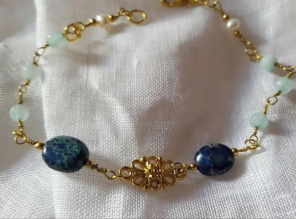 Pulseira de Pedras Jasper Imperador e Jade Azul