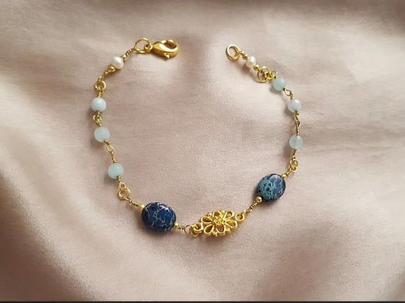 Pulseira de Pedras Jasper Imperador e Jade Azul