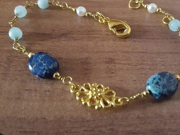 Pulseira de Pedras Jasper Imperador e Jade Azul