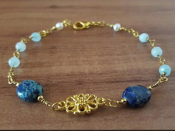 Pulseira de Pedras Jasper Imperador e Jade Azul