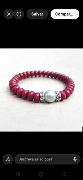 Pulseira de Pedras Naturais Jade Rubi e Pérola Prata