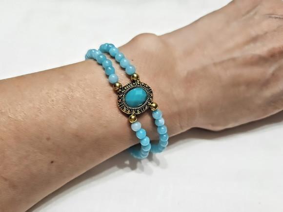 Pulseira de Pedras Naturais Jade Sky em Ouro Velho