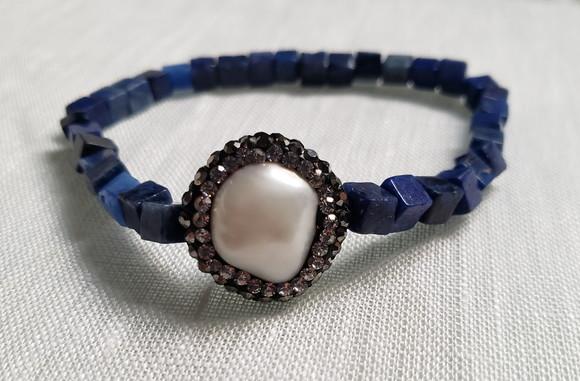 Pulseira de Pedras Naturais Lápis Lazuli e Pérola