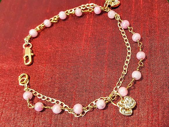 Pulseira de Pedras Naturais Morganite e Corações