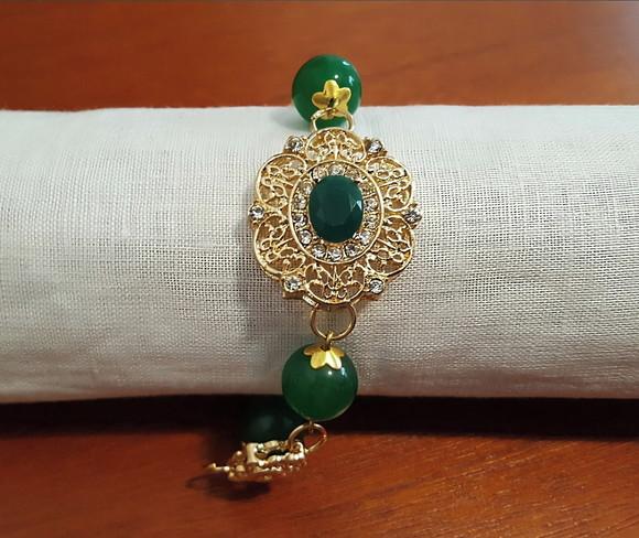 Pulseira de Pedras Naturais Jade Verde e Cristais