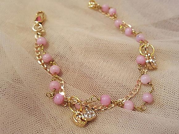 Pulseira de Pedras Naturais Morganite e Corações