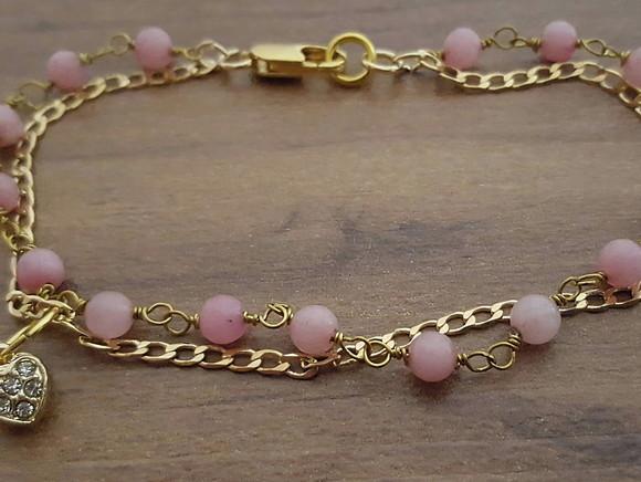 Pulseira de Pedras Naturais Morganite e Corações
