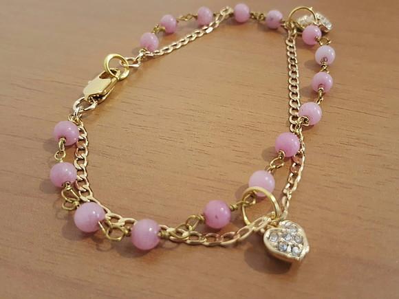 Pulseira de Pedras Naturais Morganite e Corações