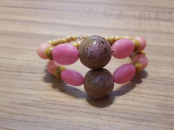 Pulseira de Pedras Naturais Morganite e Madeira