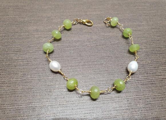 Pulseira de Pedras Peridoto com Pérolas Naturais