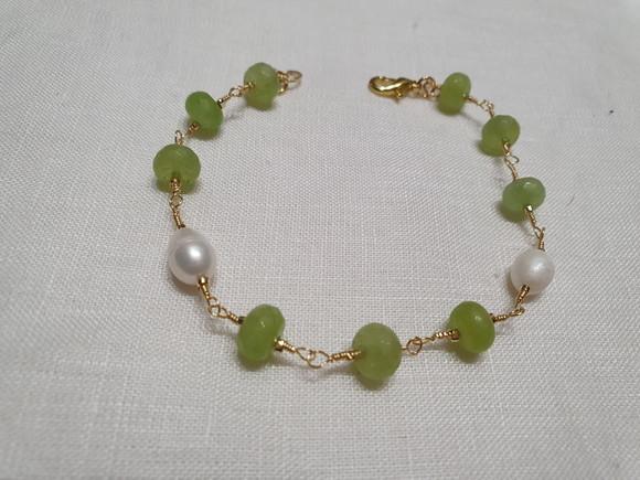 Pulseira de Pedras Peridoto com Pérolas Naturais