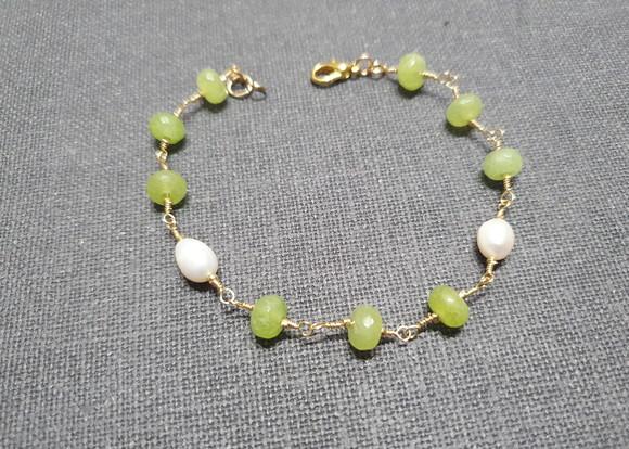 Pulseira de Pedras Peridoto com Pérolas Naturais