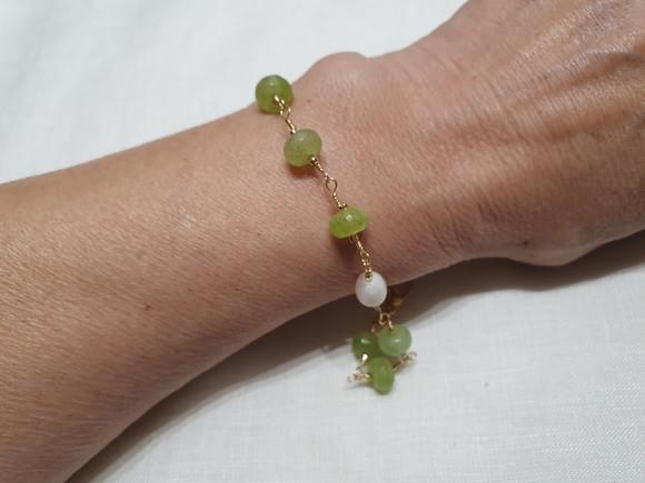 Pulseira de Pedras Peridoto com Pérolas Naturais