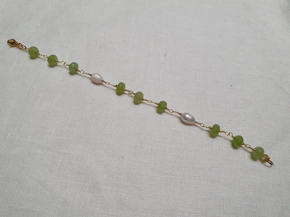 Pulseira de Pedras Peridoto com Pérolas Naturais